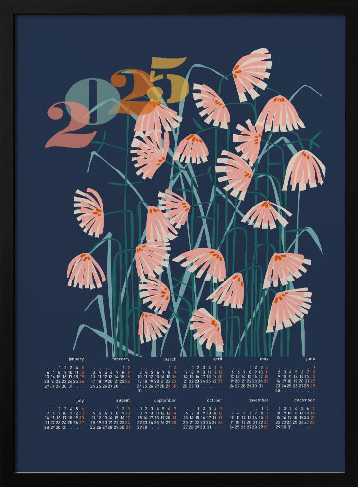 calendar 2025 Linocut flowers blue | Poster