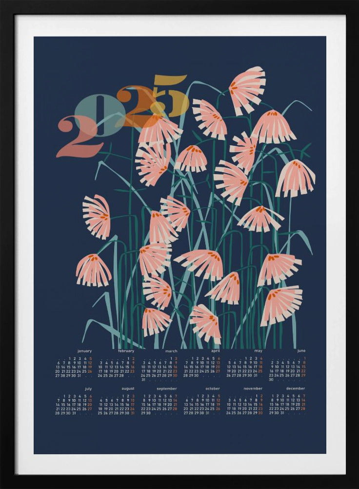 calendar 2025 Linocut flowers blue | Poster