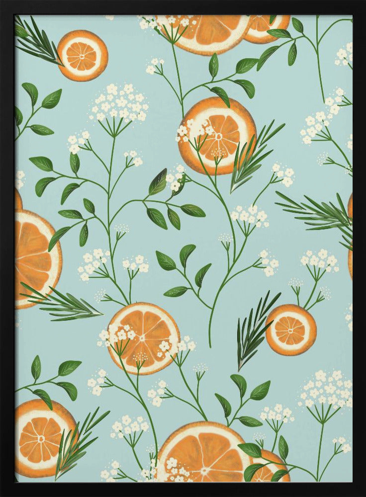 Holunderblüten und Orangen Hellblau | Poster