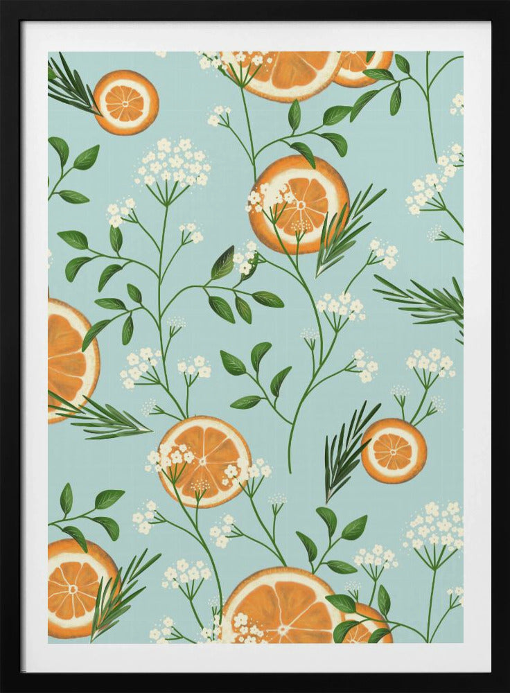 Holunderblüten und Orangen Hellblau | Poster