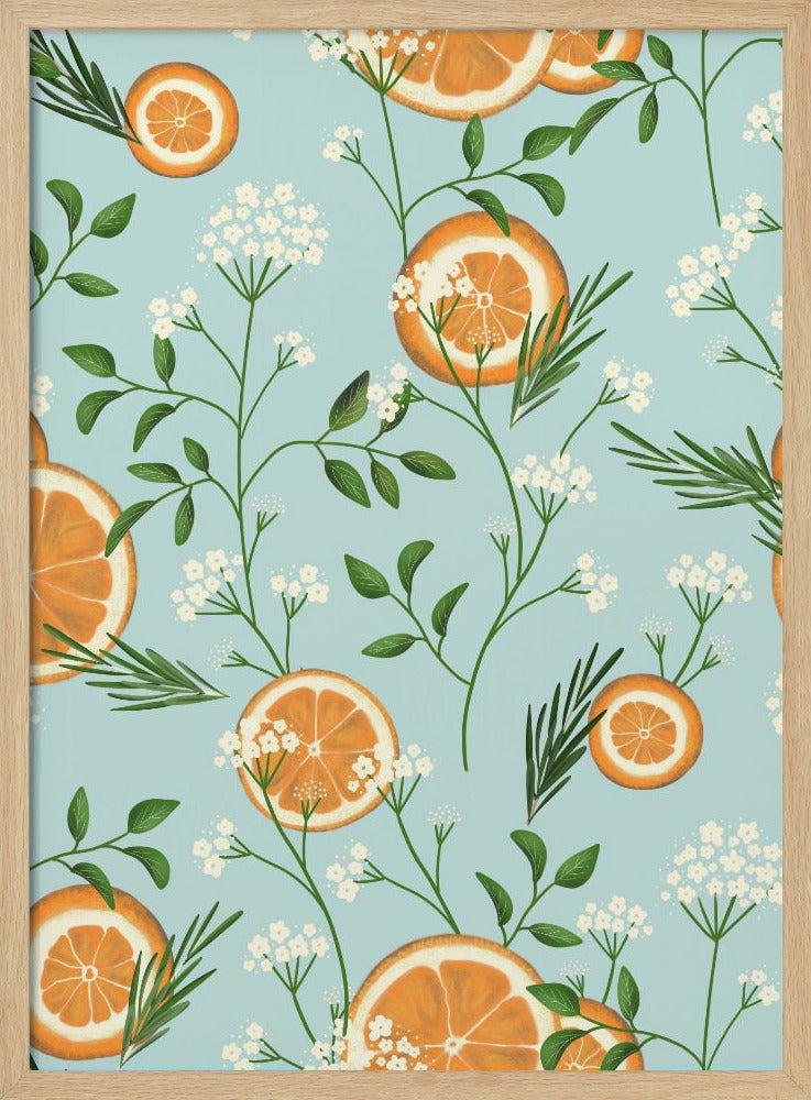 Holunderblüten und Orangen Hellblau | Poster