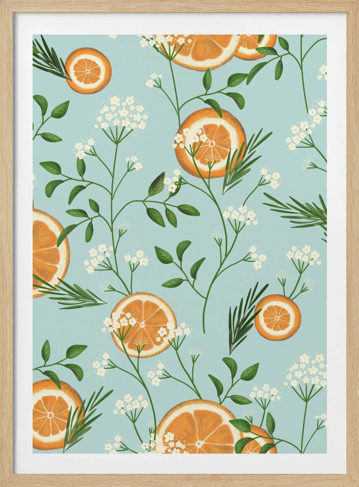 Holunderblüten und Orangen Hellblau | Poster