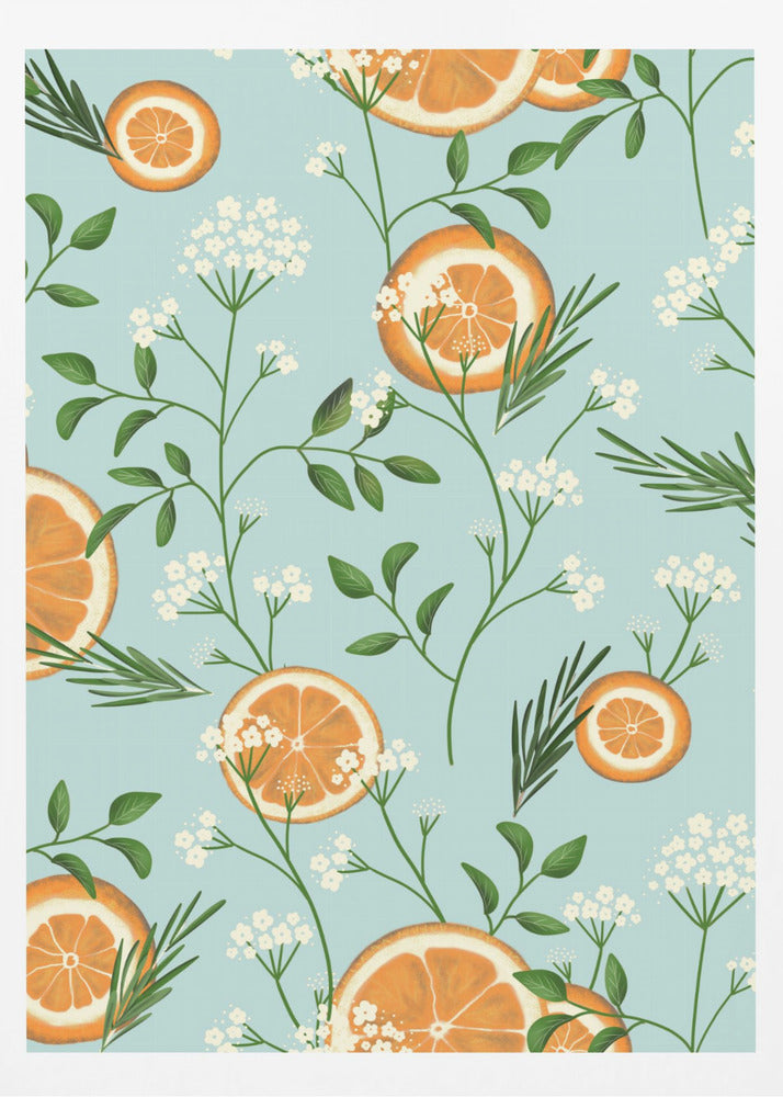 Holunderblüten und Orangen Hellblau | Poster