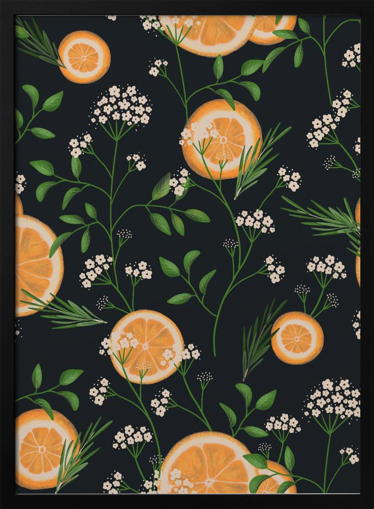 Holunderblüten und Orangen Schwarz | Poster