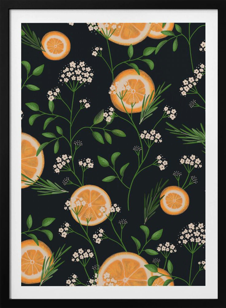 Holunderblüten und Orangen Schwarz | Poster