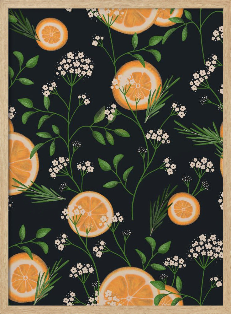 Holunderblüten und Orangen Schwarz | Poster