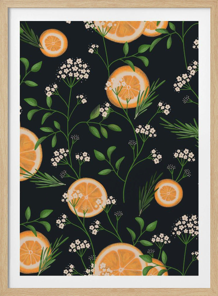 Holunderblüten und Orangen Schwarz | Poster