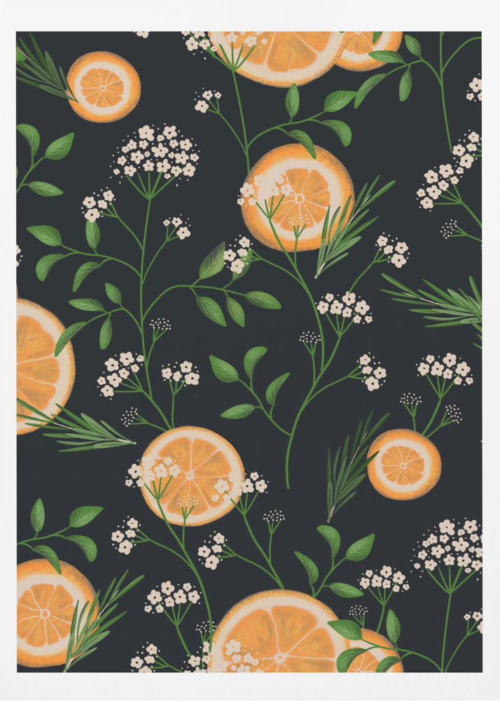 Holunderblüten und Orangen Schwarz | Poster