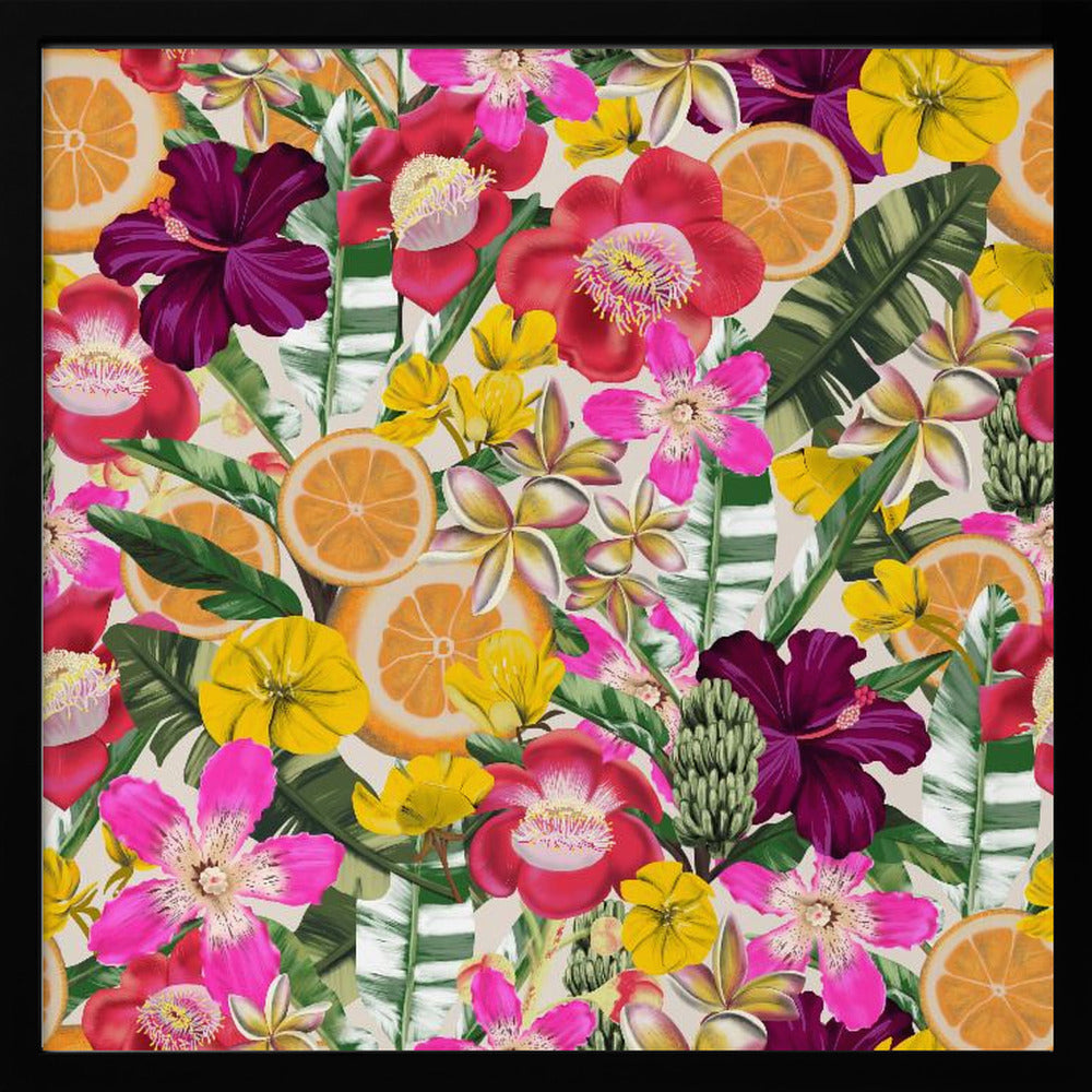 Flowes and Fruits Pattern Black | Poster