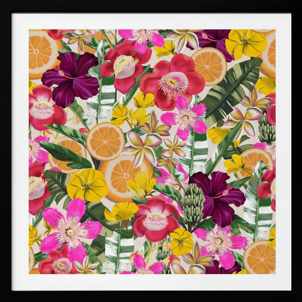 Flowes and Fruits Pattern Black | Poster