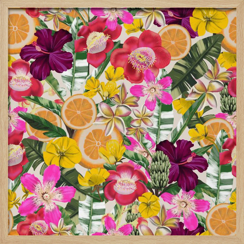 Flowes and Fruits Pattern Black | Poster