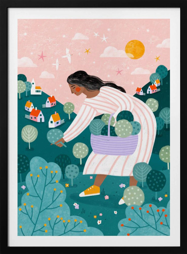 Eine Frau beim Bäumepflücken | Poster