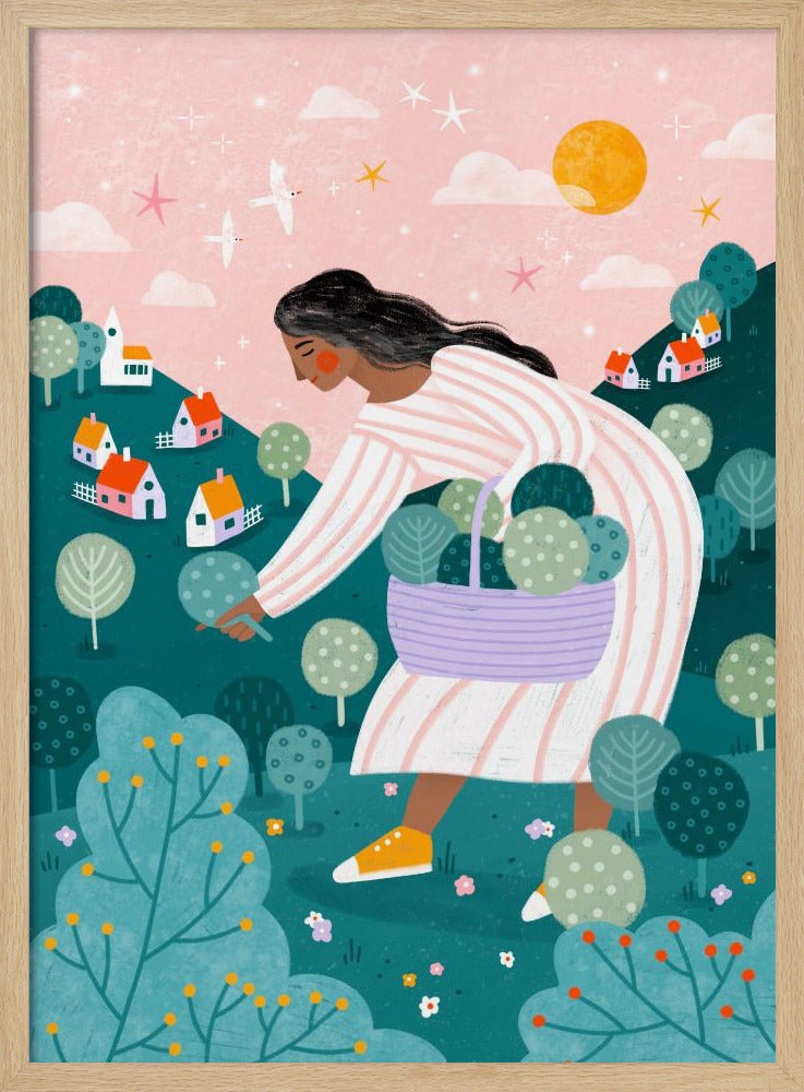Eine Frau beim Bäumepflücken | Poster
