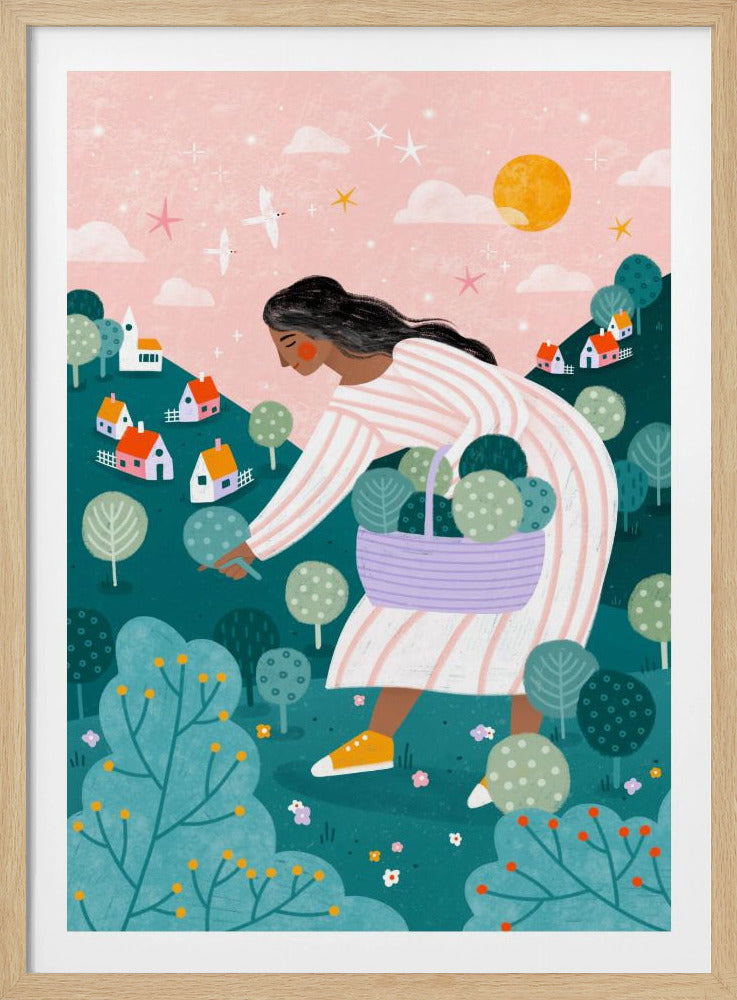 Eine Frau beim Bäumepflücken | Poster