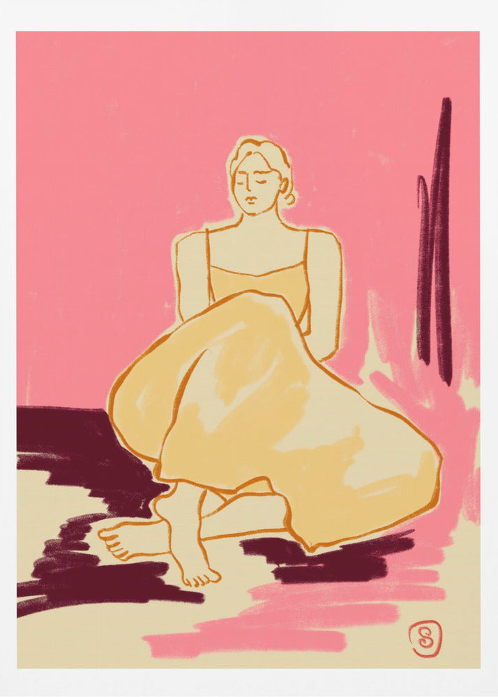 Sitzende Figur in fließendem Kleid | Poster