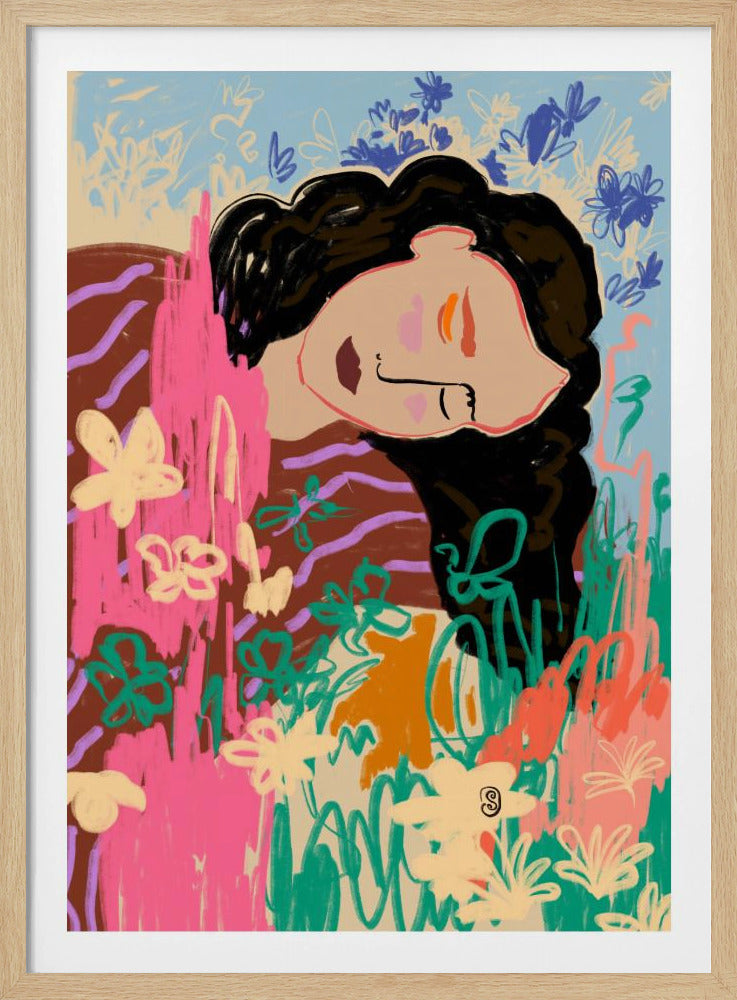 Expressive Figure Surrounded By Colorful Flowers | Poster