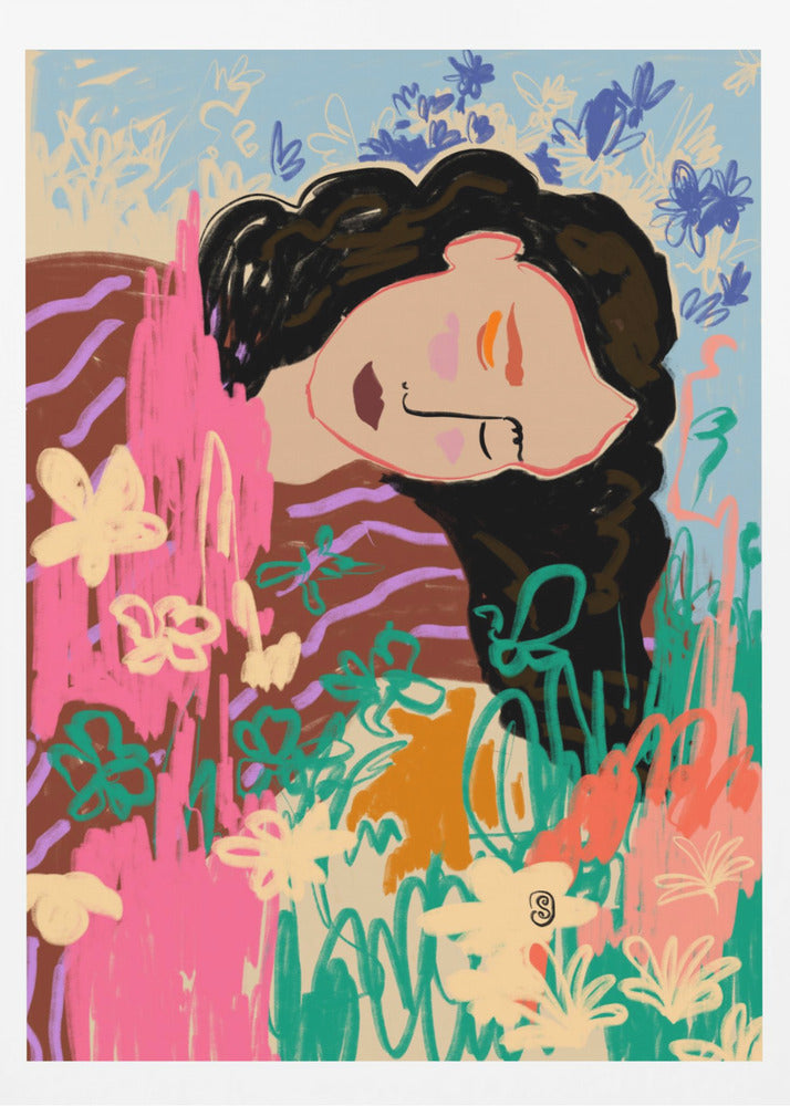 Expressive Figure Surrounded By Colorful Flowers | Poster