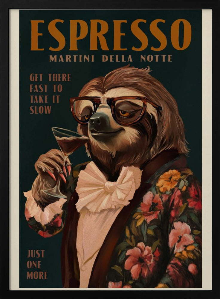 Art Deco Espresso Martini Drinking Sloth | Poster