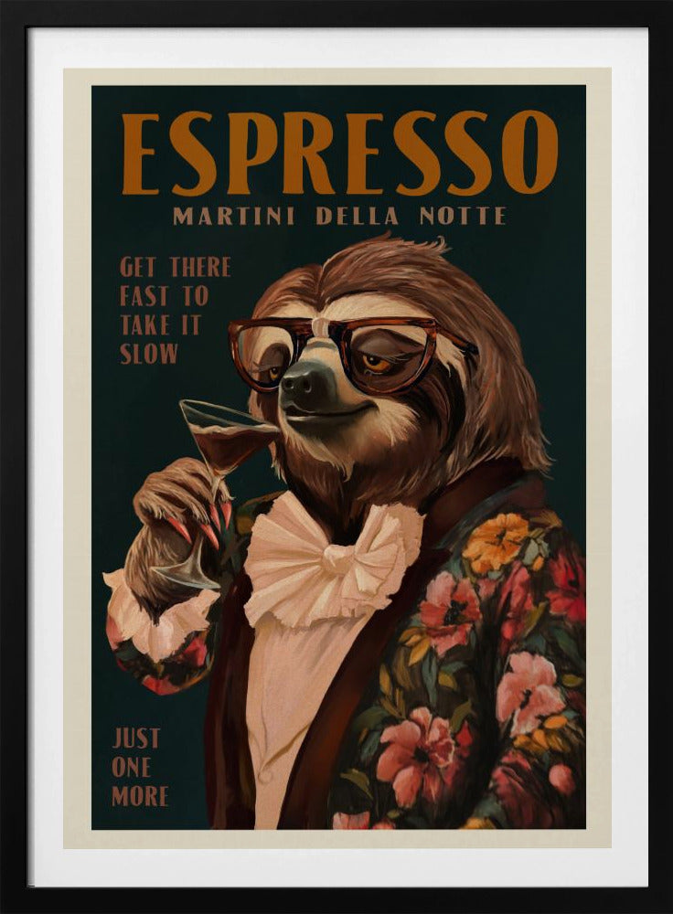 Art Deco Espresso Martini Drinking Sloth | Poster