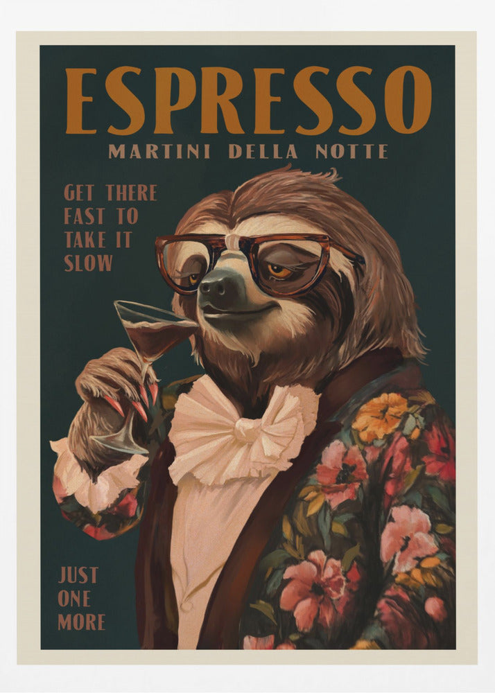 Art Deco Espresso Martini Drinking Sloth | Poster