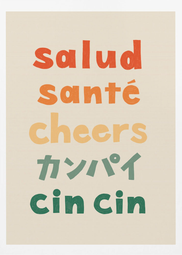 Kippis-typografia - Terveys Terveys Kippis Kanpai Cin cin | Julisteet - Taidevedokset