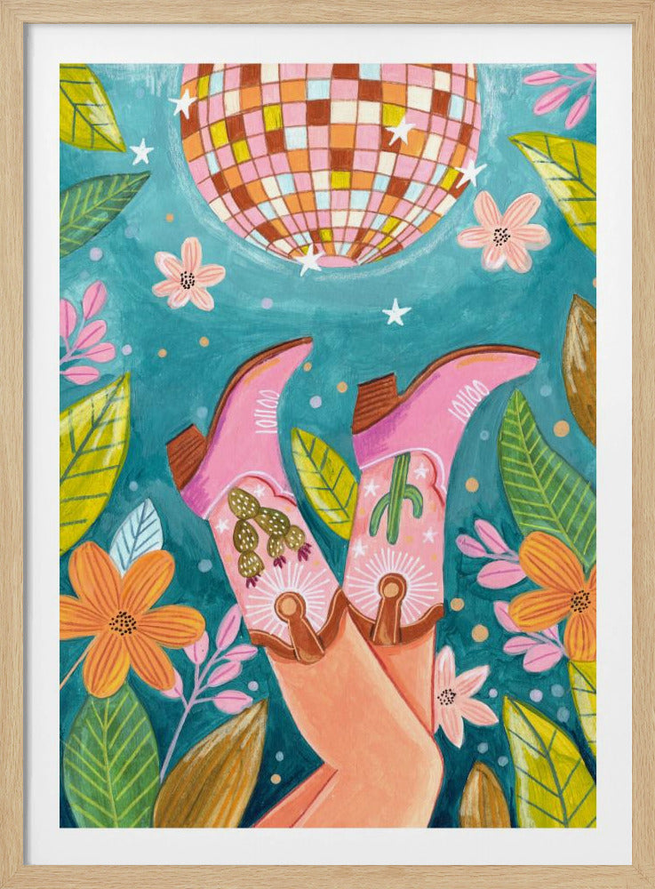 Cowboystiefel und Discokugel | Poster - Kunstdruck
