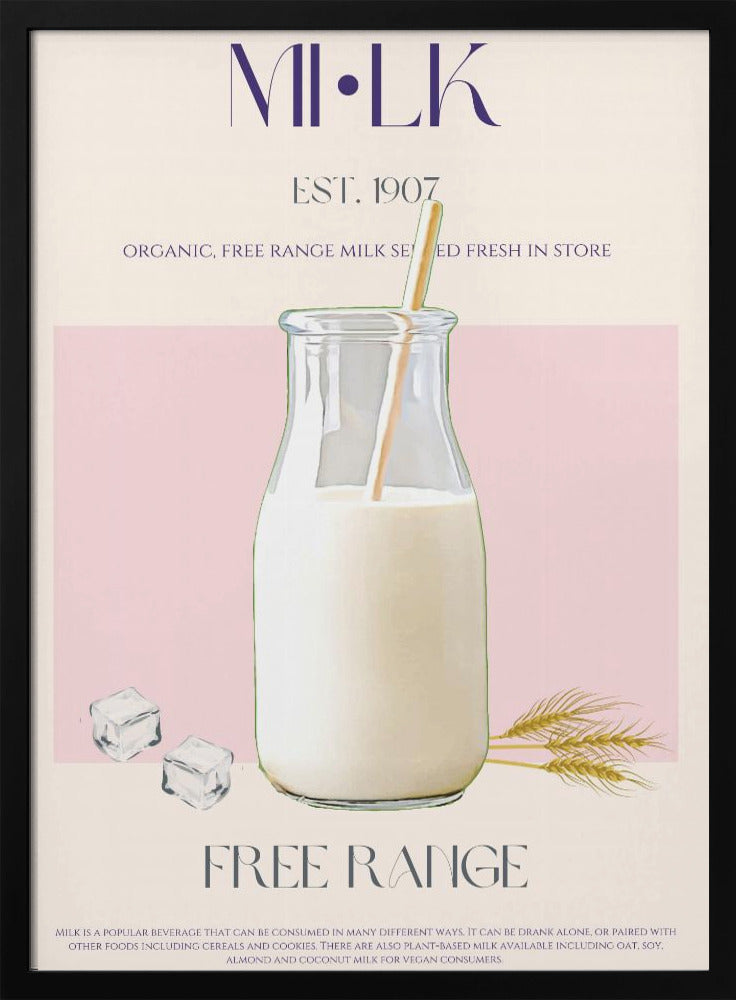 Organic Free Range Milk in a Clear Bottle with Straw | Poster