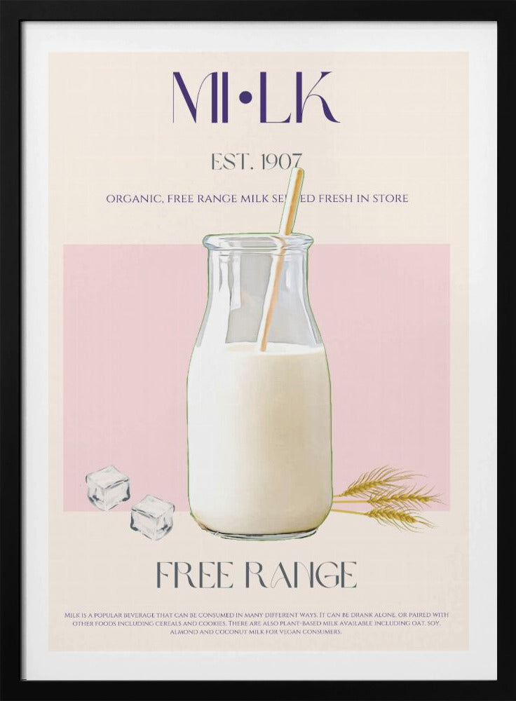 Organic Free Range Milk in a Clear Bottle with Straw | Poster