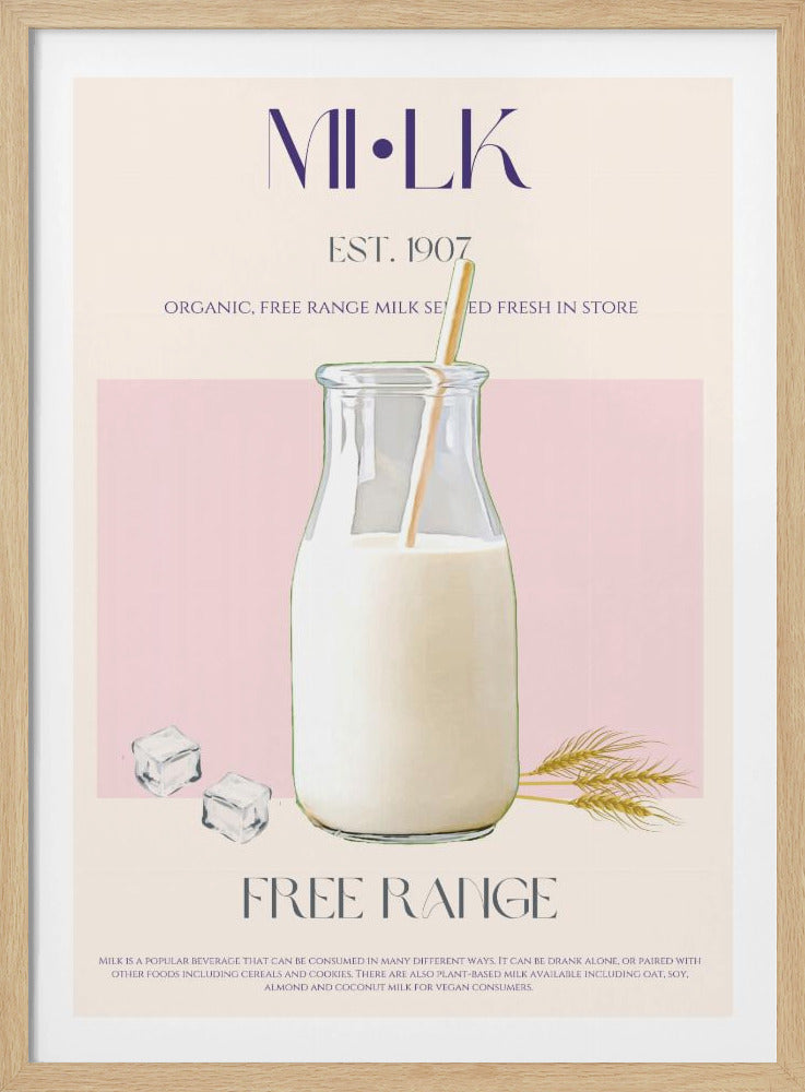 Organic Free Range Milk in a Clear Bottle with Straw | Poster