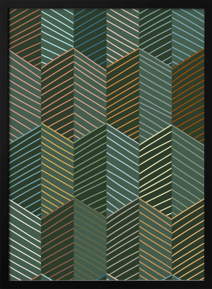 Floral Heritage herringbone forest green pattern | Poster