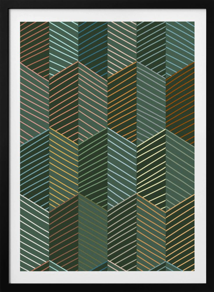 Floral Heritage herringbone forest green pattern | Poster