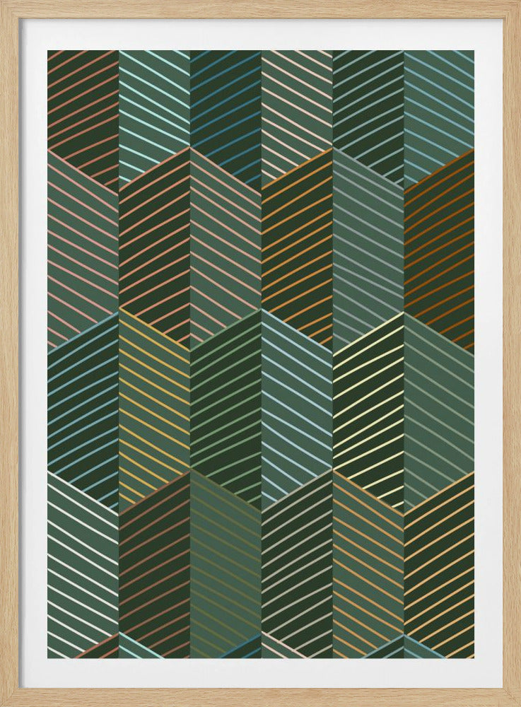 Floral Heritage herringbone forest green pattern | Poster