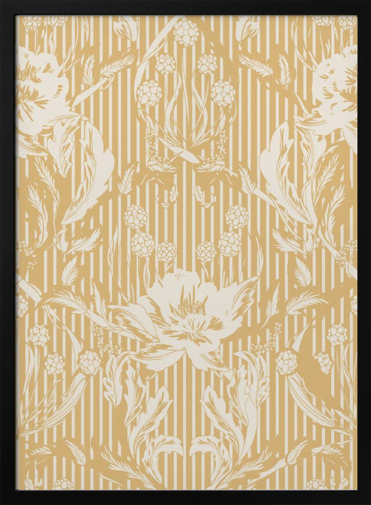 Floral Heritage Morris monochrome stripes yellow pattern | Poster