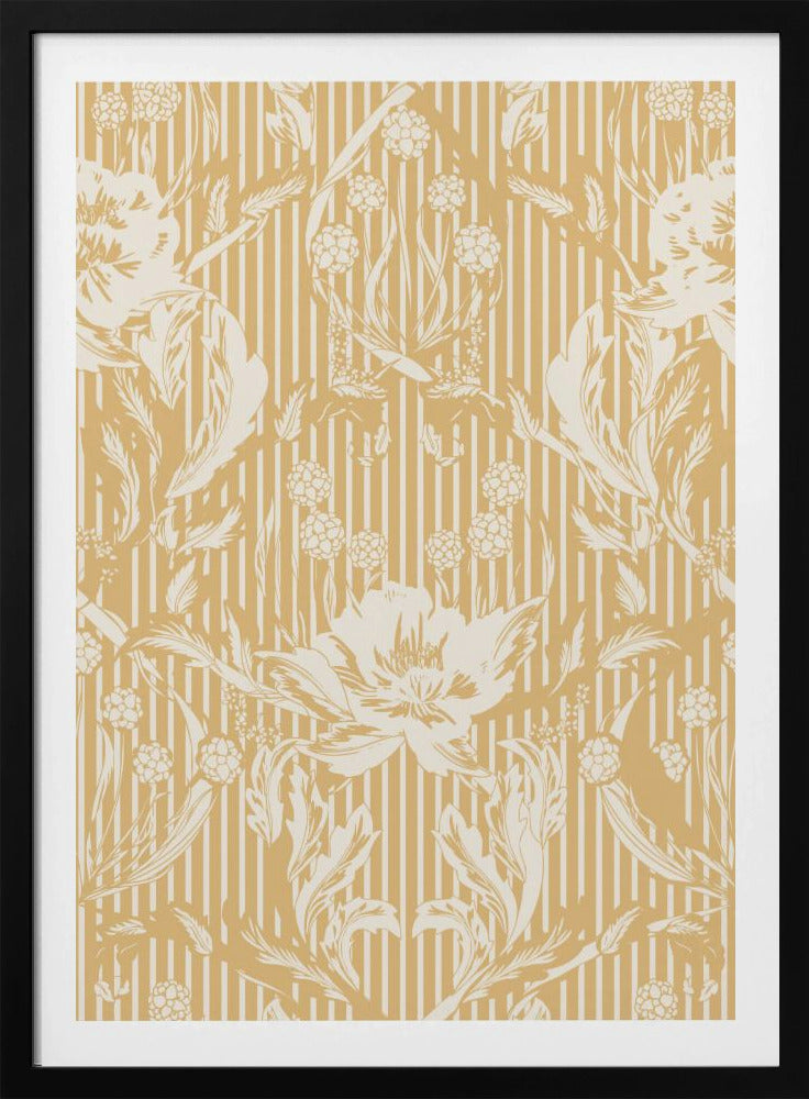Floral Heritage Morris monochrome stripes yellow pattern | Poster