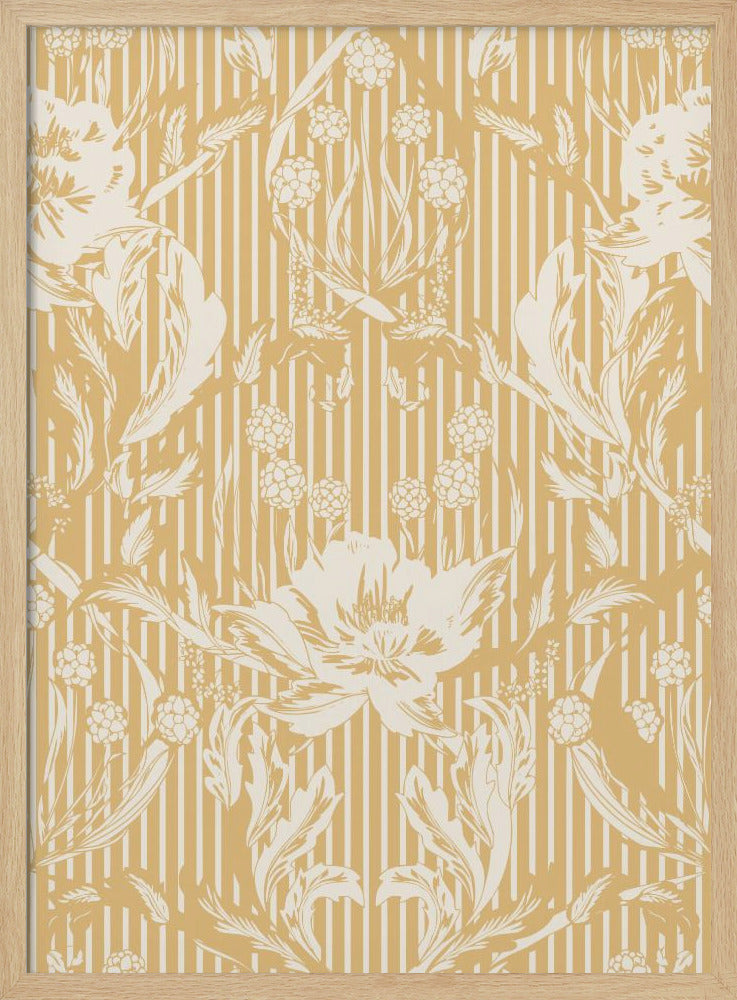 Floral Heritage Morris monochrome stripes yellow pattern | Poster