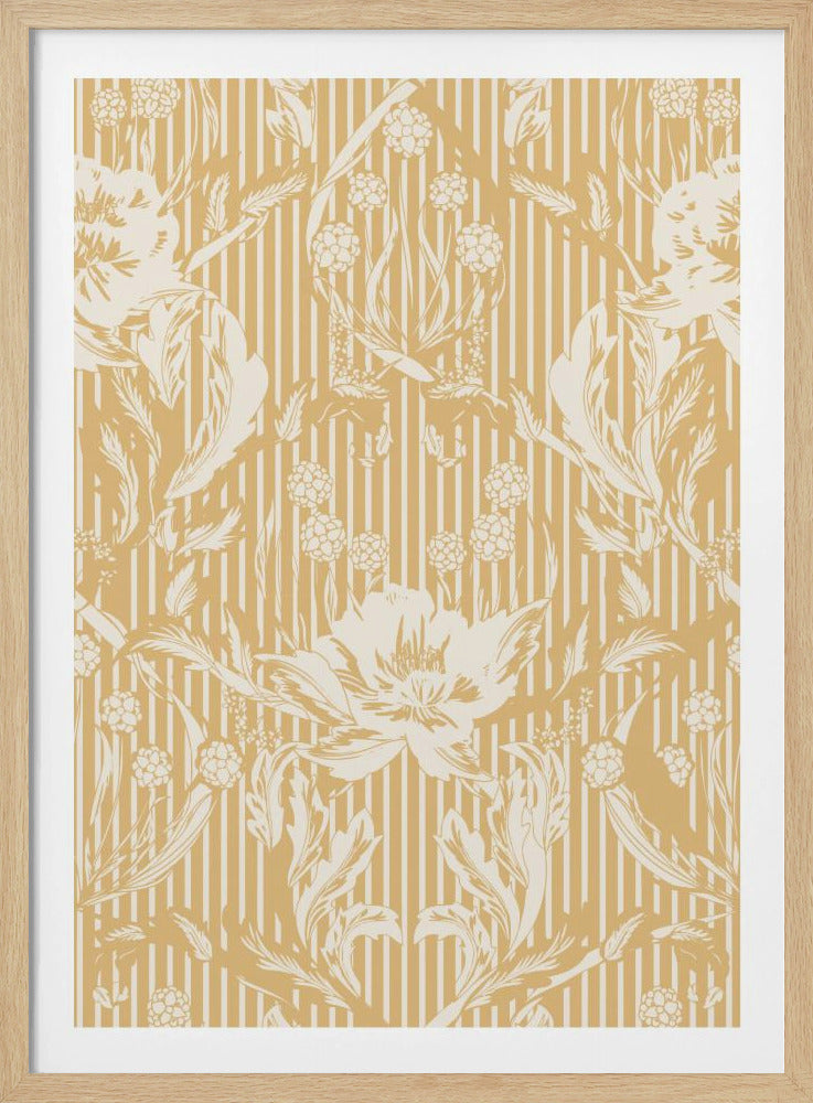 Floral Heritage Morris monochrome stripes yellow pattern | Poster