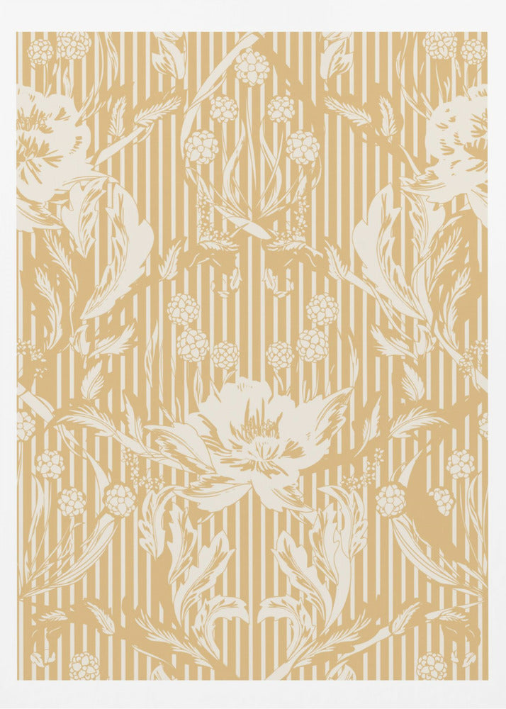 Floral Heritage Morris monochrome stripes yellow pattern | Poster