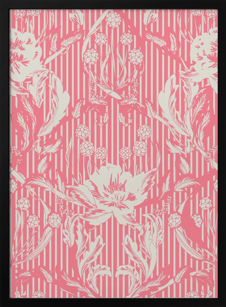 Floral Heritage Morris monochrome stripes raspberry red pattern | Poster
