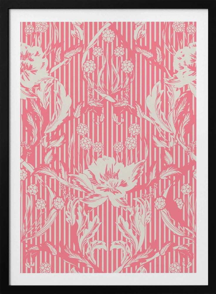 Floral Heritage Morris monochrome stripes raspberry red pattern | Poster