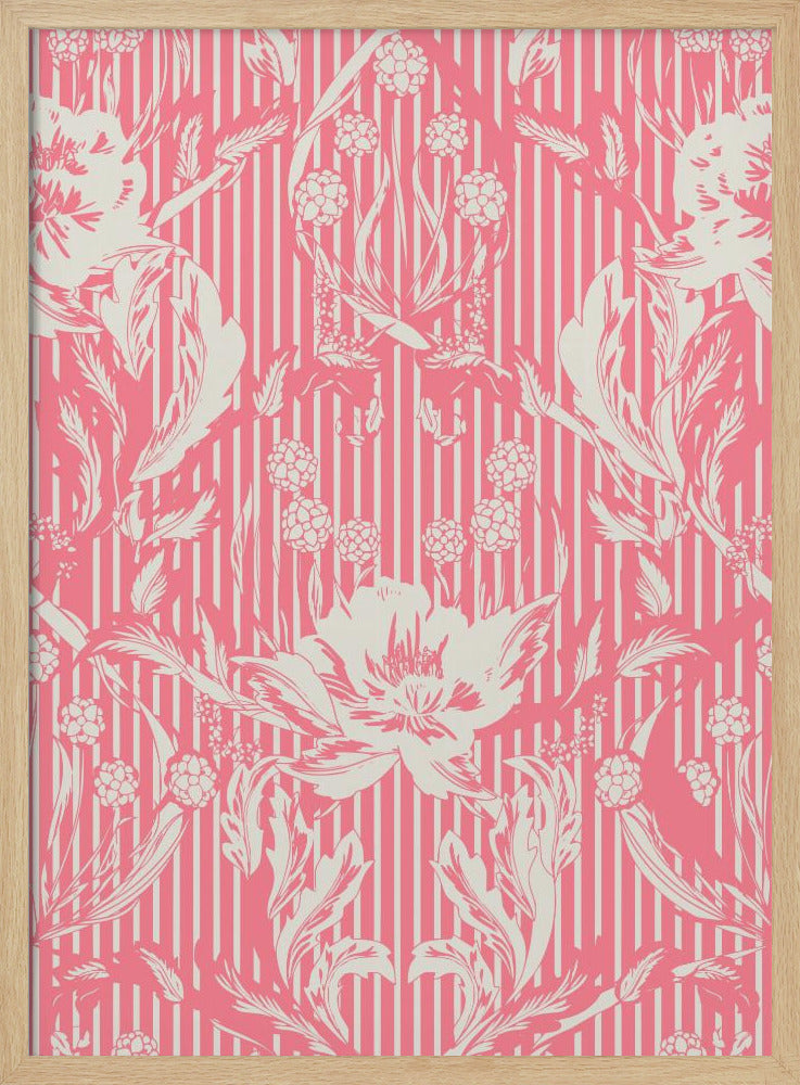 Floral Heritage Morris monochrome stripes raspberry red pattern | Poster