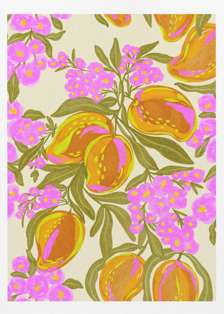 Tropical Theme With Lush Mangoes And Flowers | Poster
