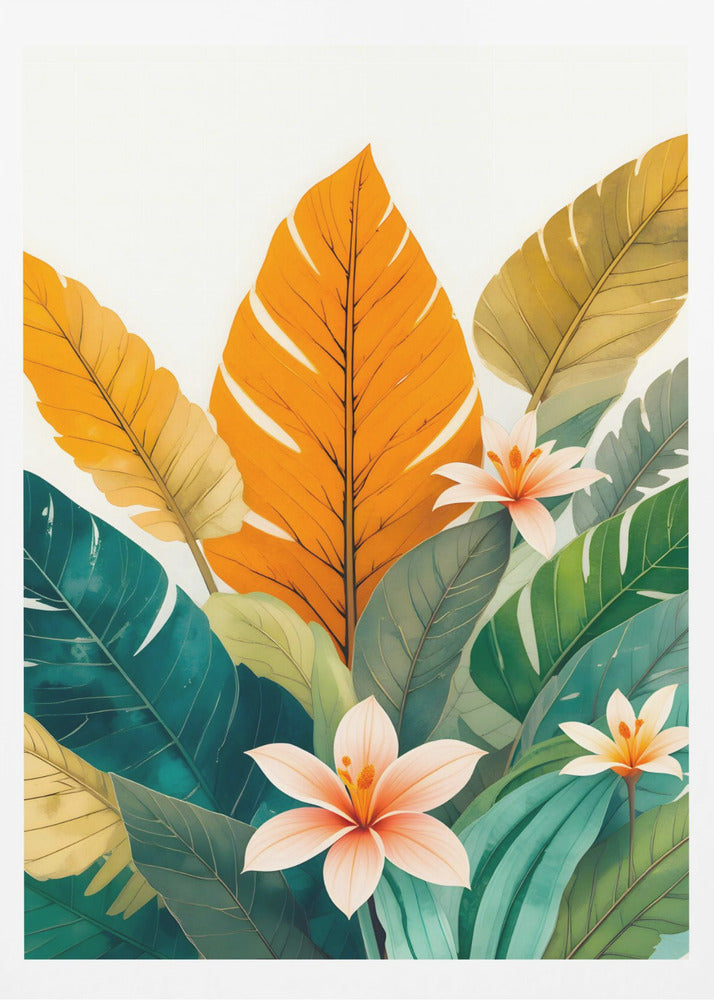 Tropical Leaves And Delicate Flowers | Poster
