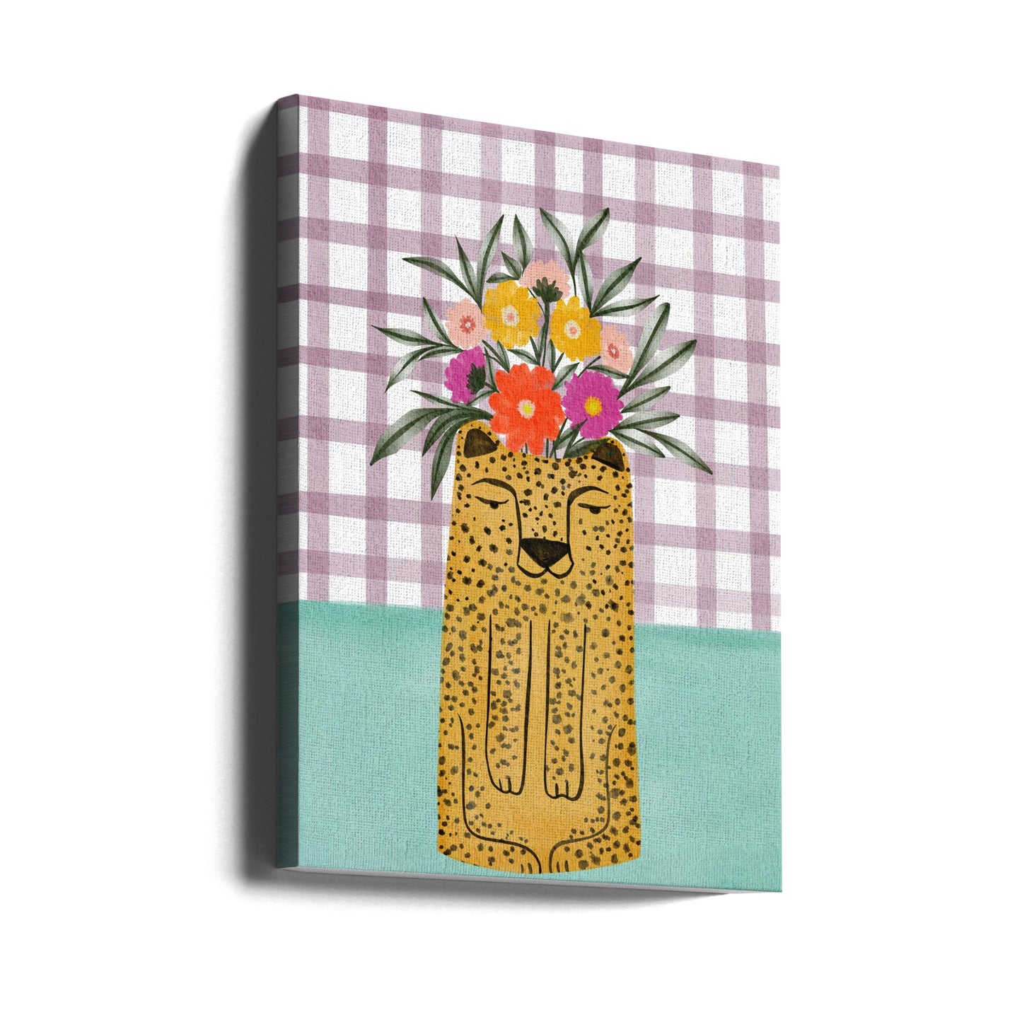Leopard og blomster | Lærredsbilleder