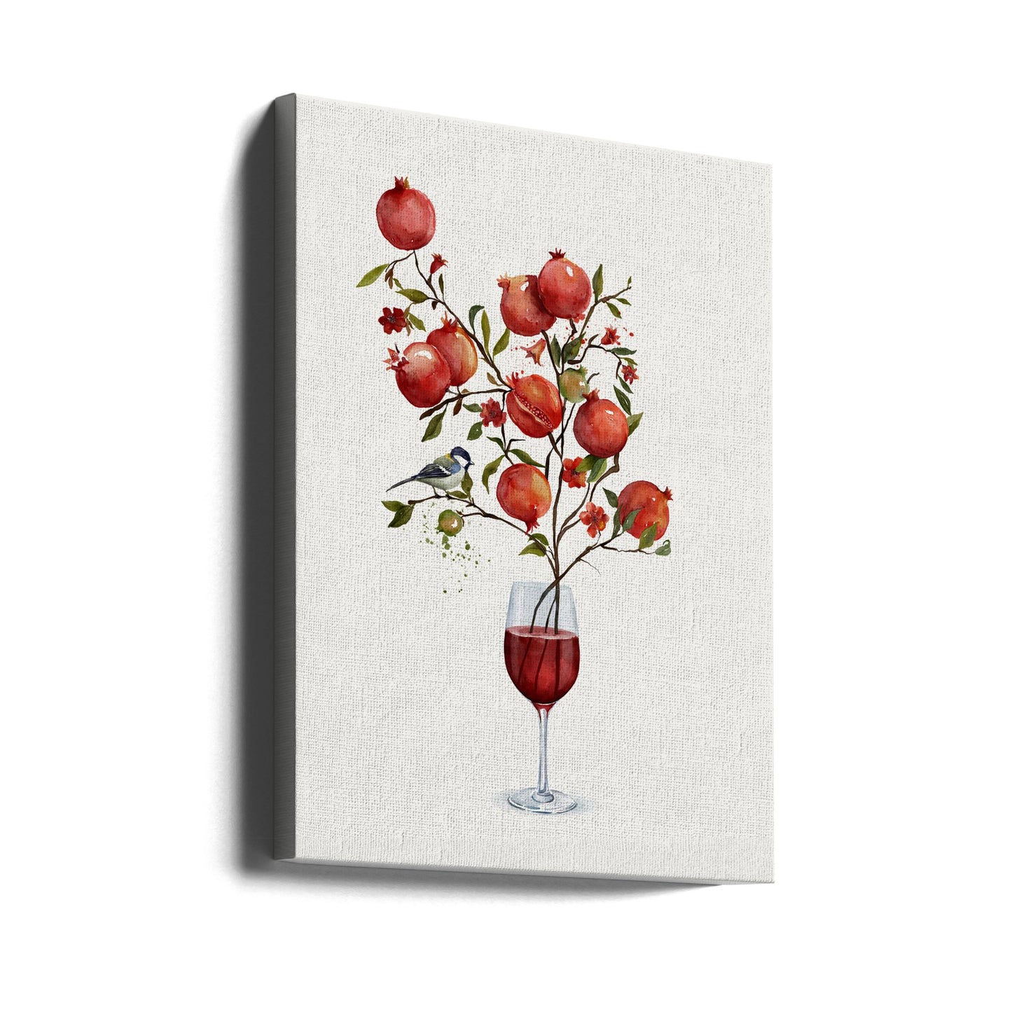 Granatapfel in einem Glas Wein | Leinwand
