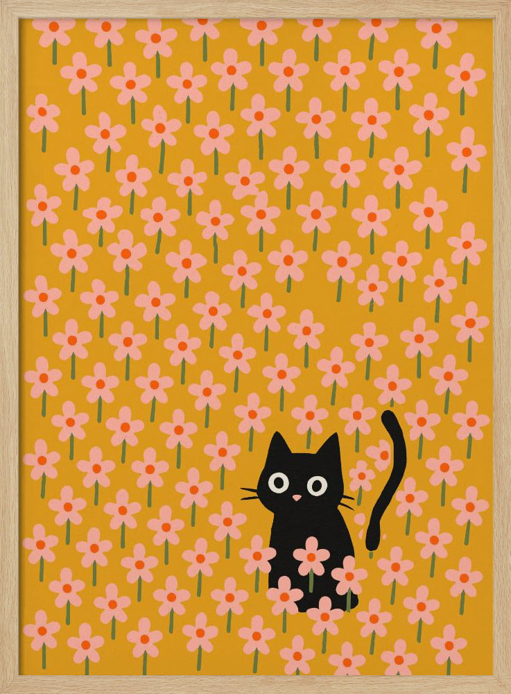 Playful Floral Cat | Poster