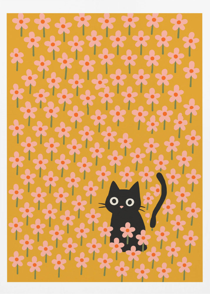 Playful Floral Cat | Poster