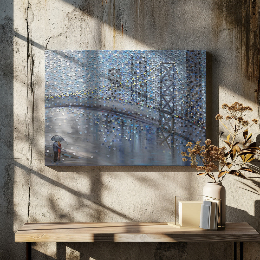 Deszczowa randka z widokiem na most | Wydruki na łótnie