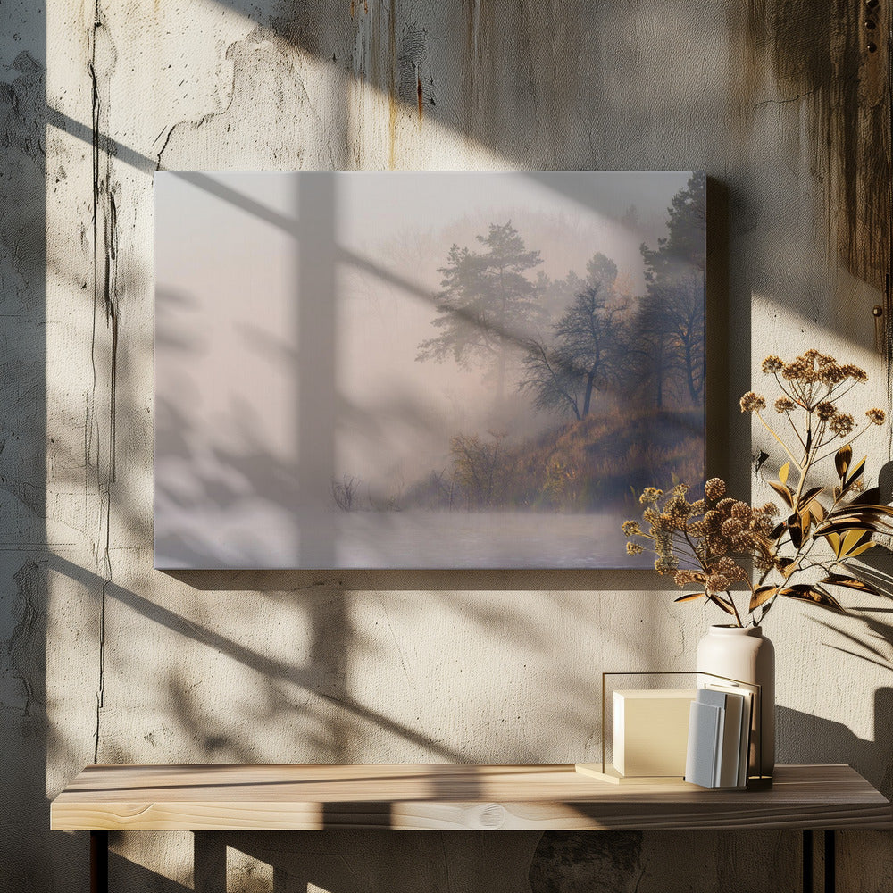 Foggy autumn morning on the river | Canvas