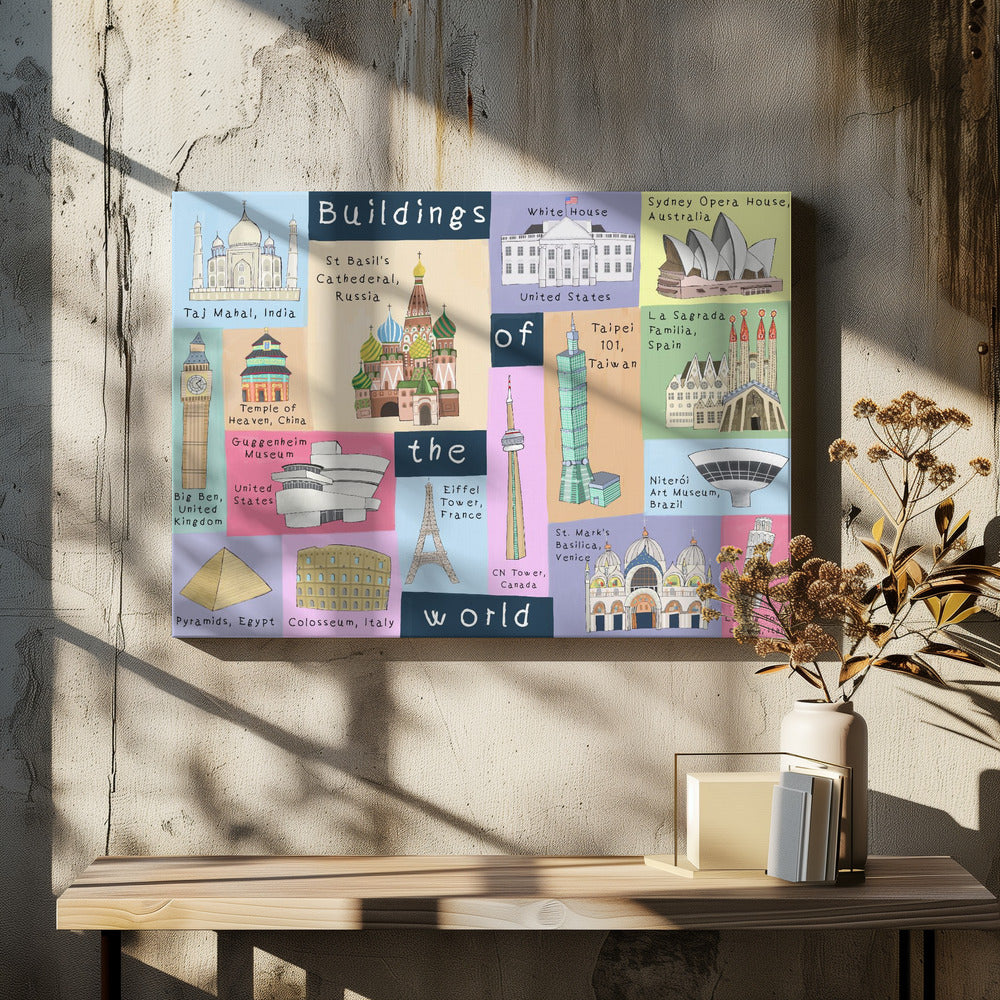 Maailman rakennukset, kuvittanut taiteilija Carla Daly | Canvastaulut