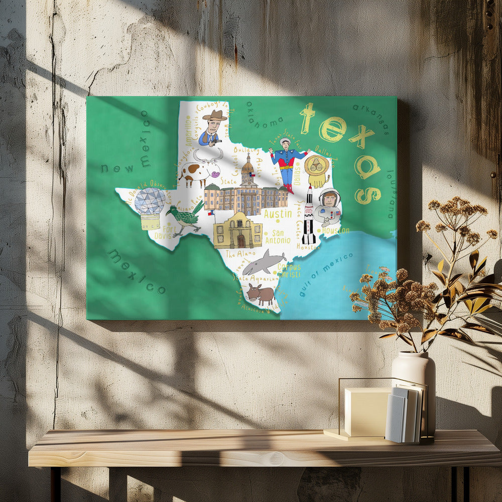Texas State Map Illustration by Map Artist Carla Daly | Canvas